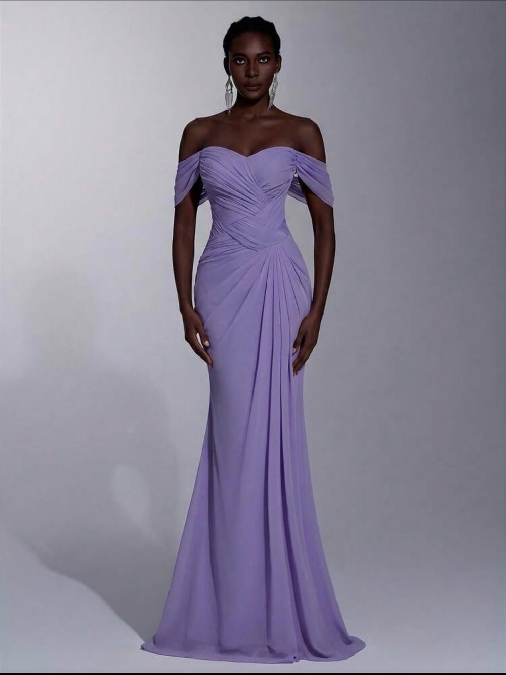 SHEIN Lavender One-Shoulder Ruched Evening Gown